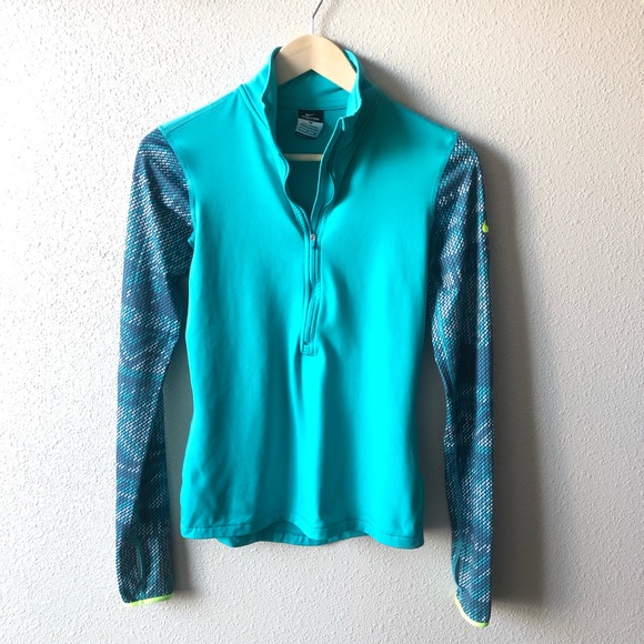 Nike Tops - Nike Turquoise Space Print Dry Fit 1/2 Zip Sz S